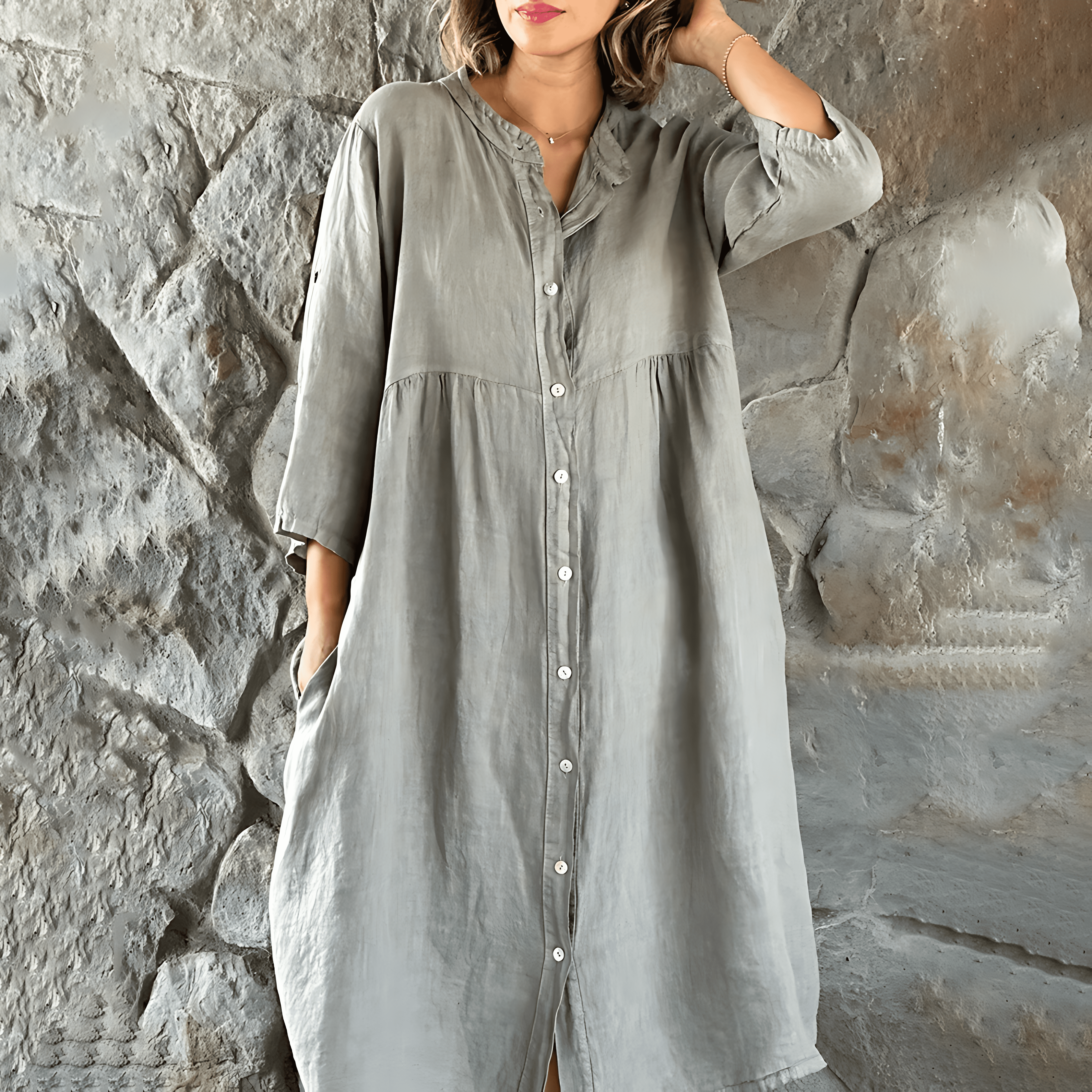 Ines-Sommerkleid mit Knopfleiste Grau