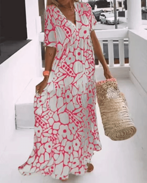 Ineza- Maxi Kleid V-Ausschnitt Rosa