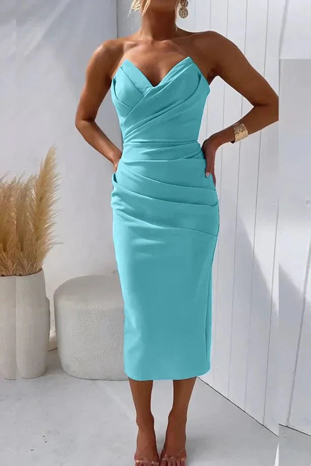 Ingegerd- Kleid Plissee Stoff Himmelblau