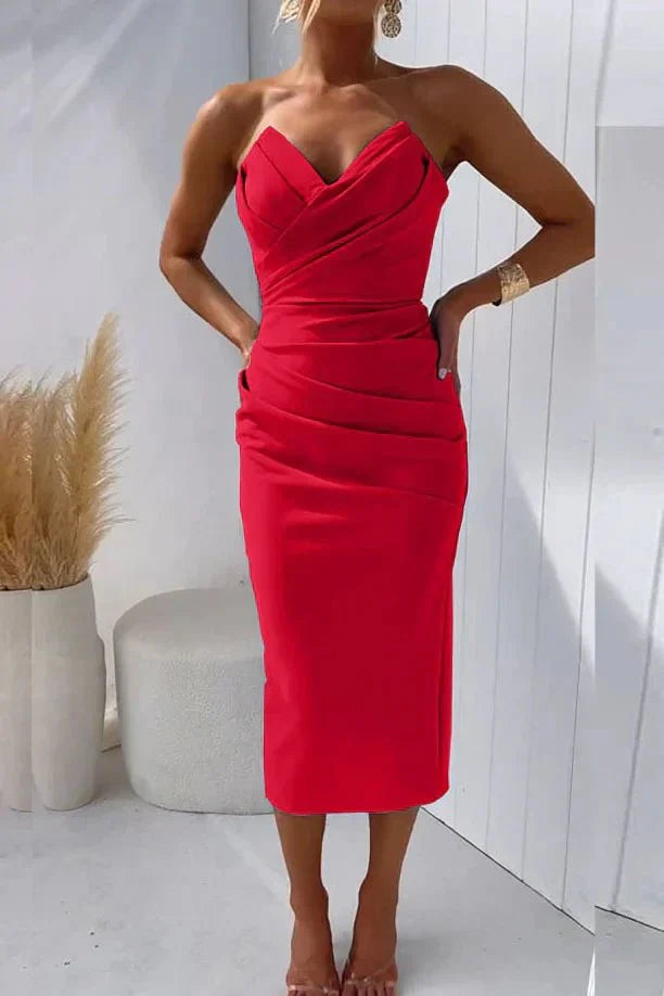 Ingegerd- Kleid Plissee Stoff Rot