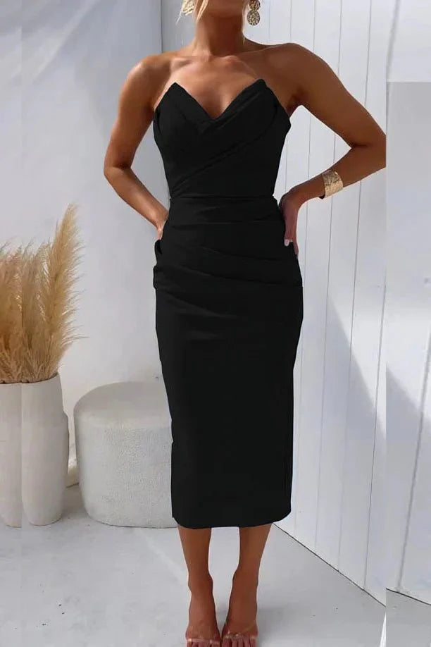 Ingegerd- Kleid Plissee Stoff Schwarz