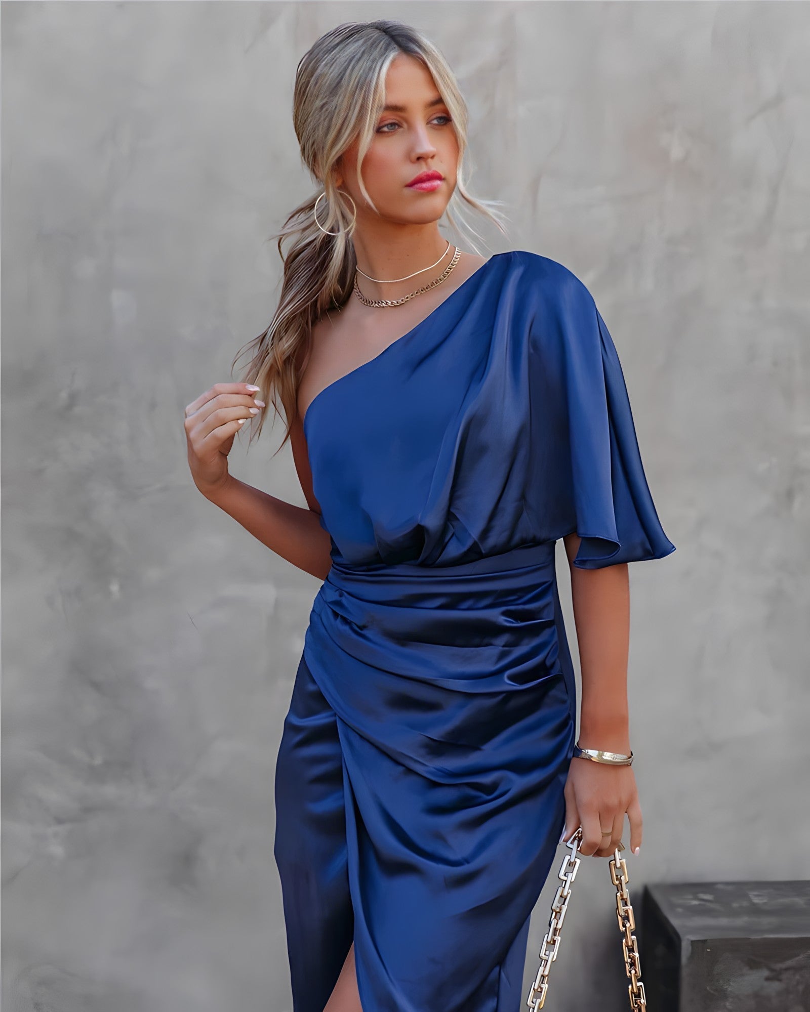 Irene-Einärmeliges Partykleid Blau