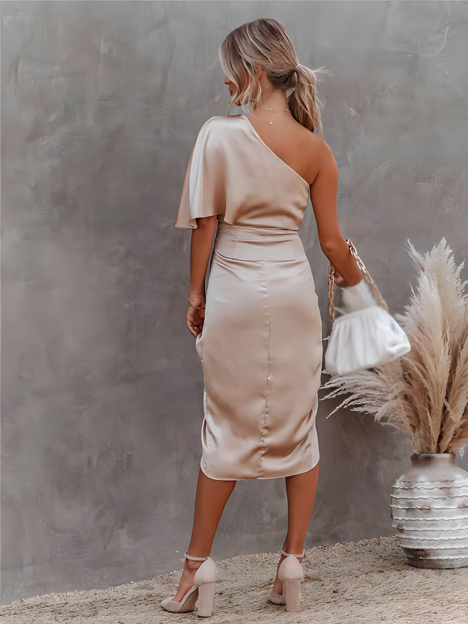 Irene-Einärmeliges Partykleid Gold 2