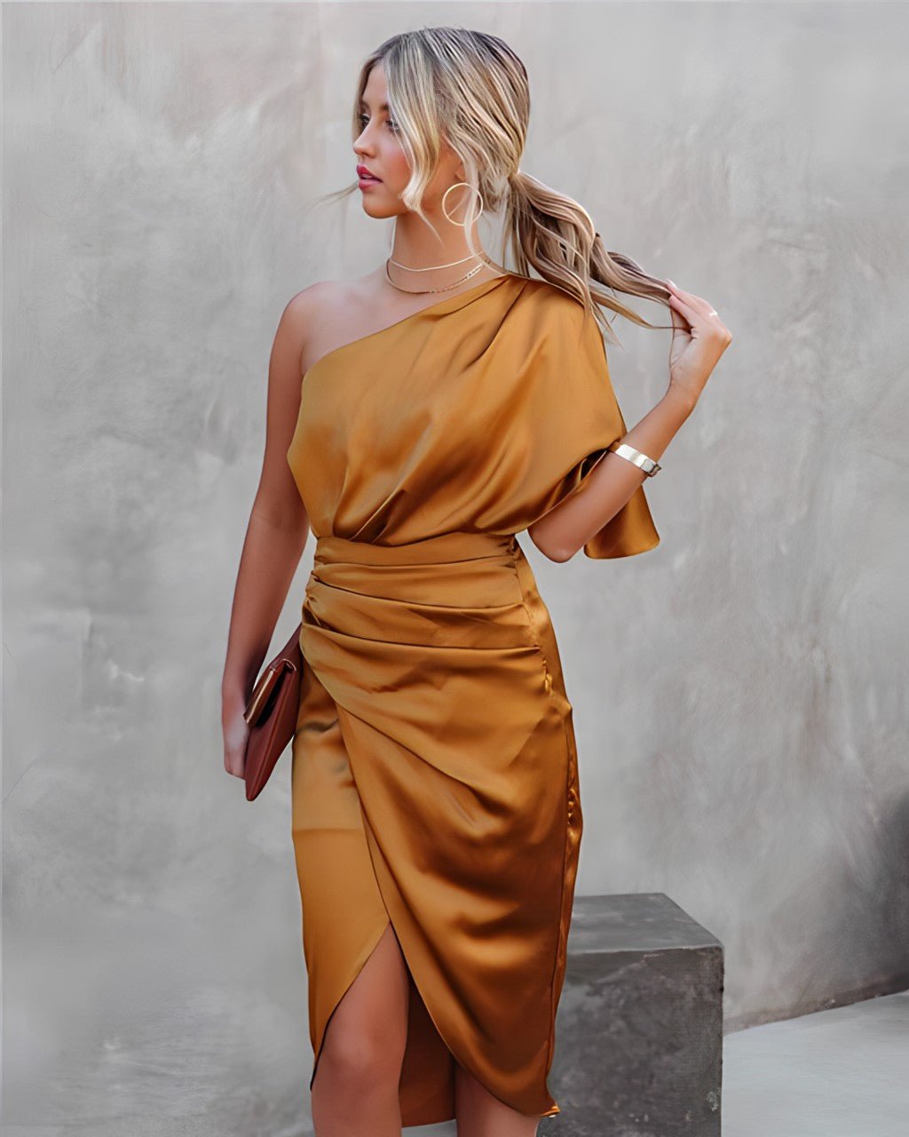 Irene-Einärmeliges Partykleid Orange