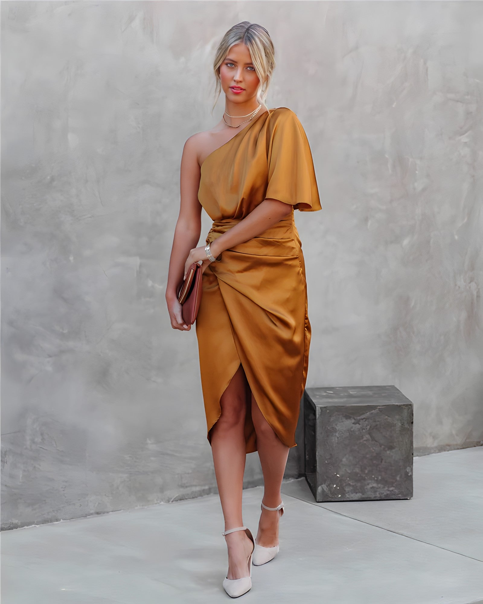 Irene-Einärmeliges Partykleid Orange 2