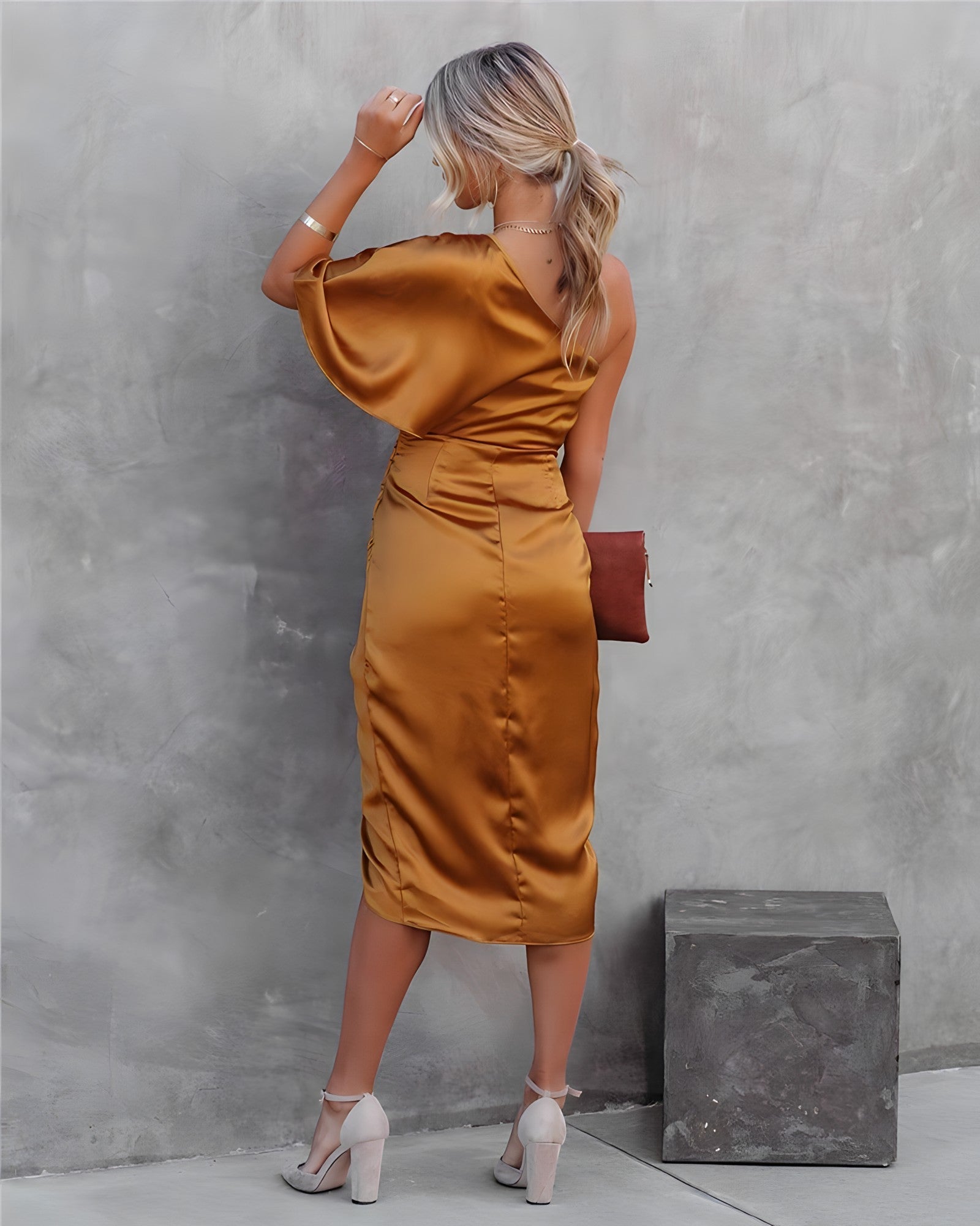 Irene-Einärmeliges Partykleid Orange 3