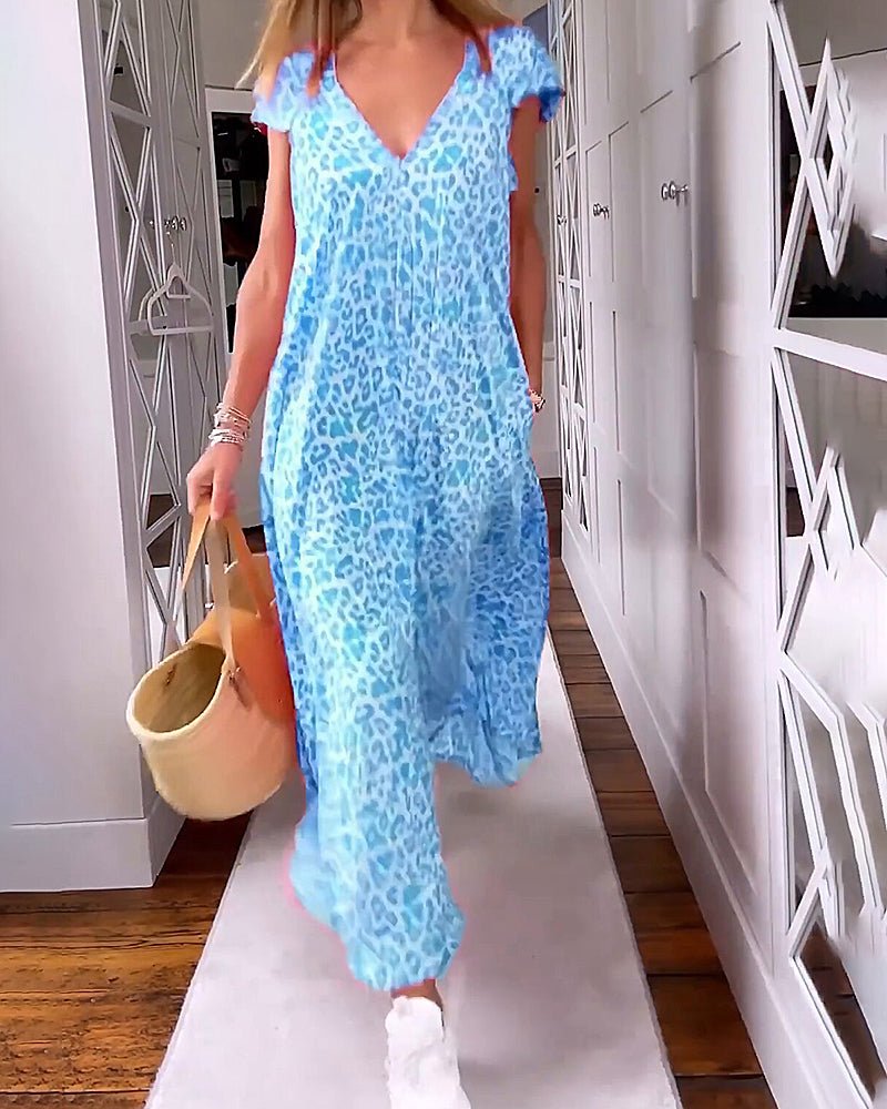 Isabeau- V-Ausschnitt Kleid Lebendig Blau