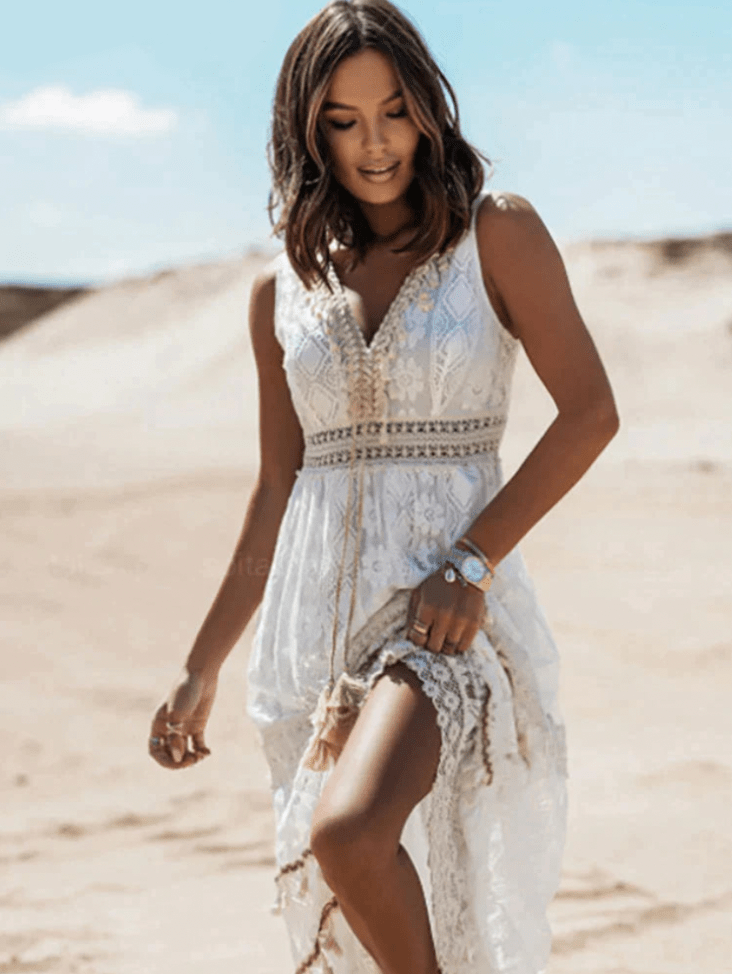 Isabella- Maxi Kleid Spitzenmaterial Weiß