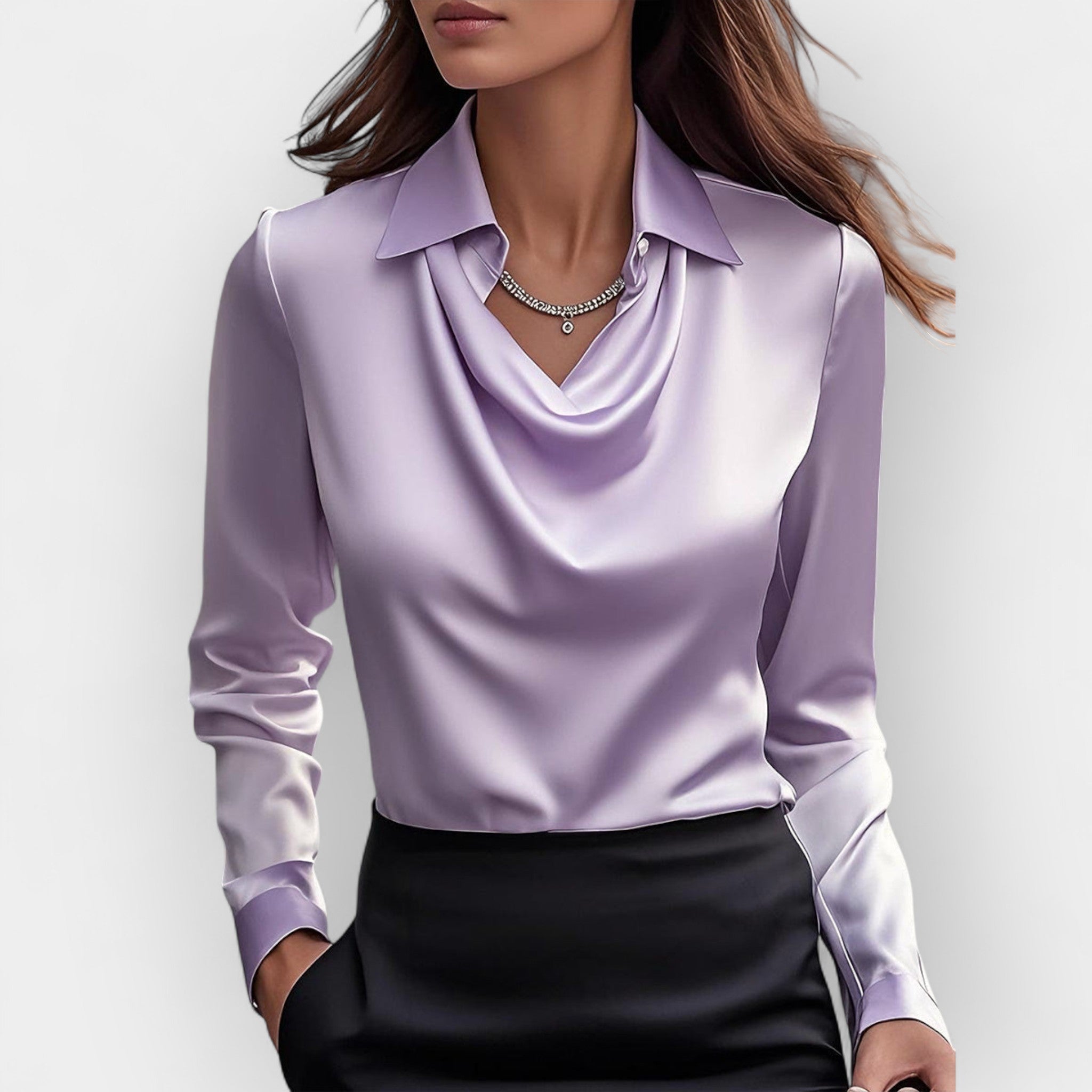 Jutta – Elegante Bluse Mit Wasserfallkragen