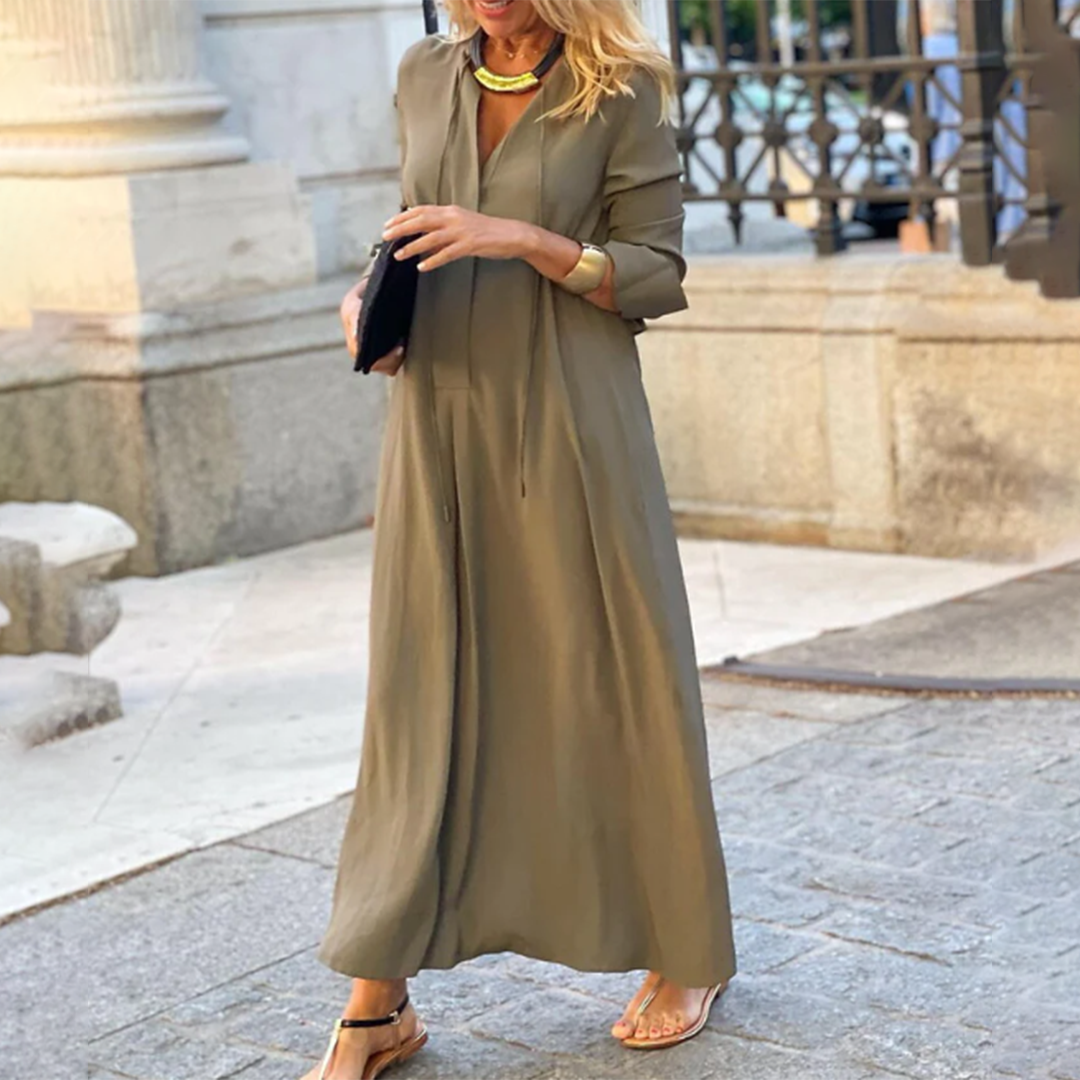 Jade - Elegantes Langarm-Maxikleid - Braun