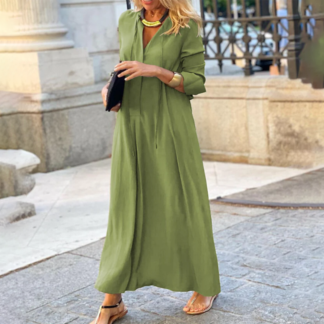 Jade - Elegantes Langarm-Maxikleid - Grün