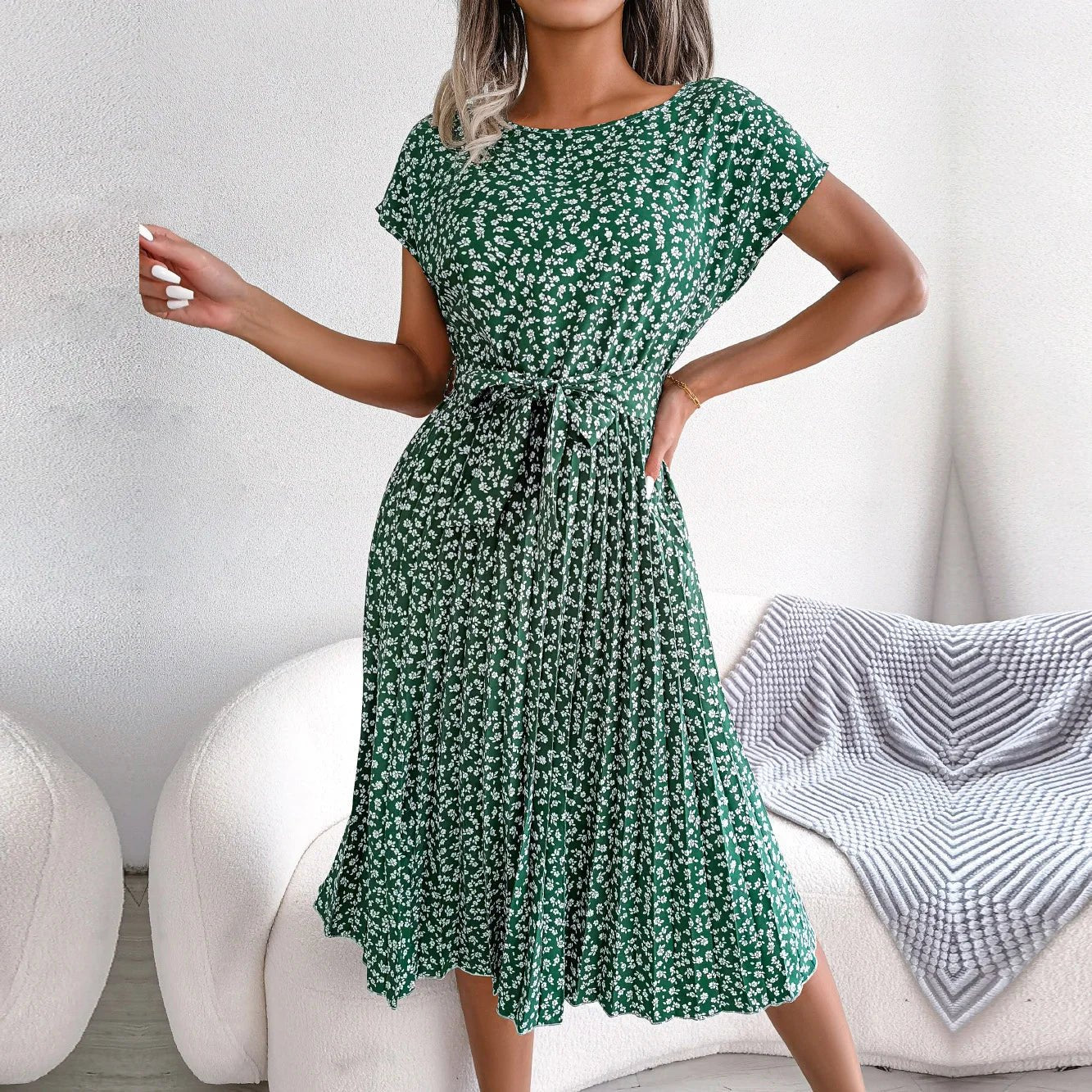 Janina-Plissiertes Kleid Grün