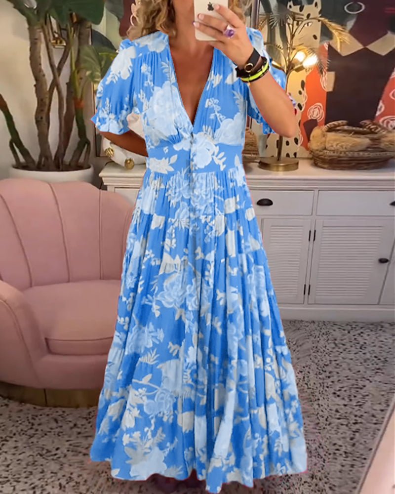 Janka-Blumen A-Linien Kleid Blau
