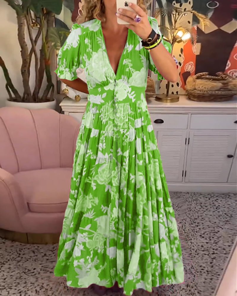 Janka-Blumen A-Linien Kleid Grün