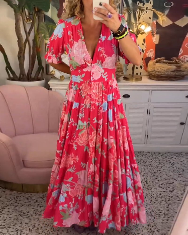 Janka-Blumen A-Linien Kleid Rot