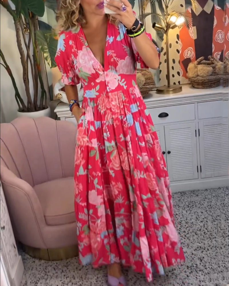 Janka-Blumen A-Linien Kleid Rot 1