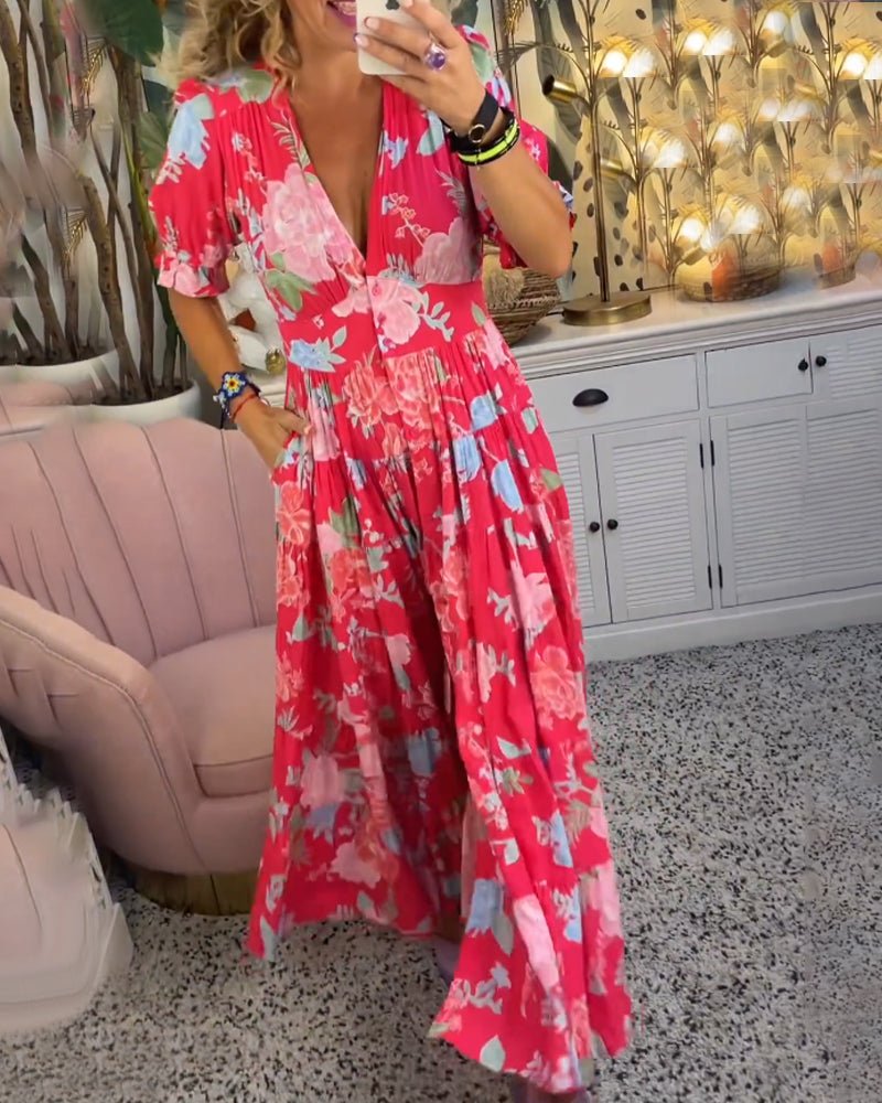 Janka-Blumen A-Linien Kleid Rot 2