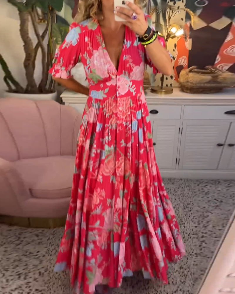 Janka-Blumen A-Linien Kleid Rot 3