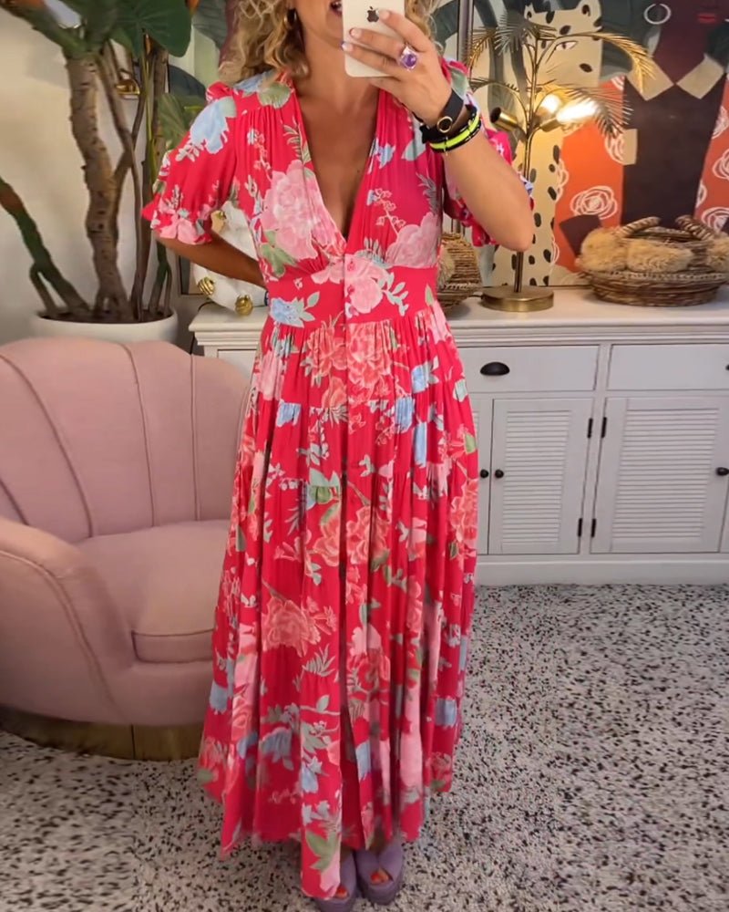 Janka-Blumen A-Linien Kleid Rot 4