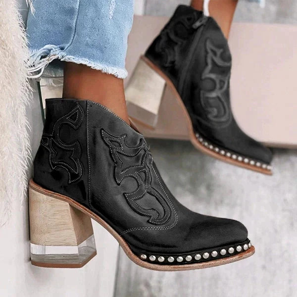 Janna – Bestickte Damen-Lederstiefel für elegante Auftritte Schwarz