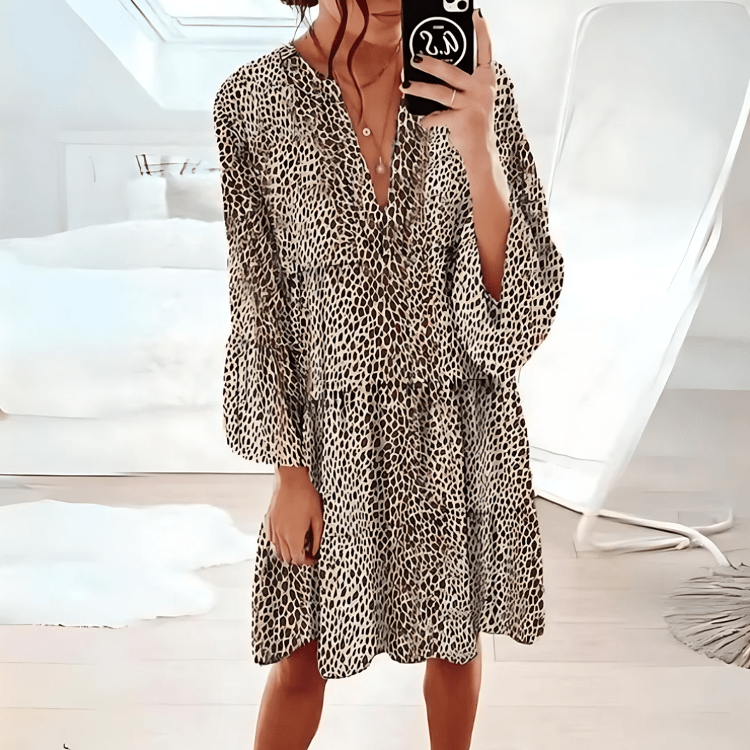Jasmine-Kleid mit Leopardenmuster Weiß