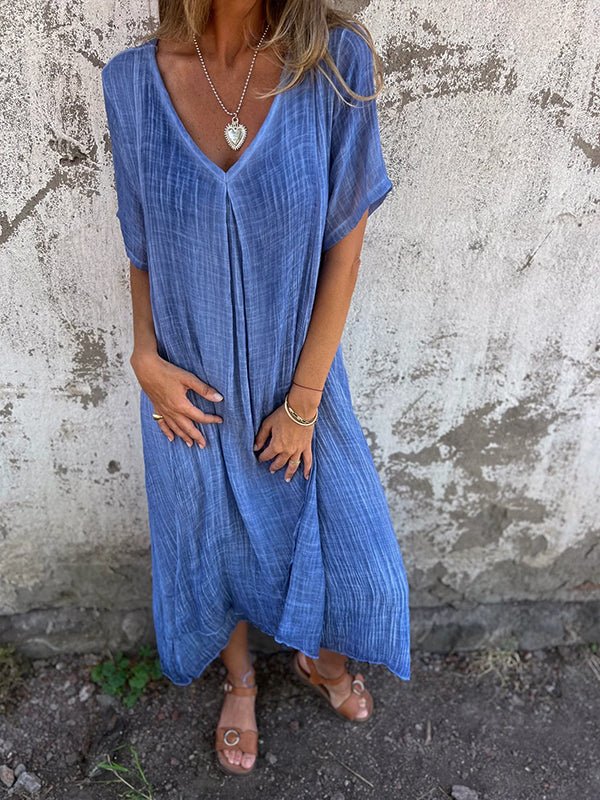 Jessica- Midikleid V-Ausschnitt Blau 1