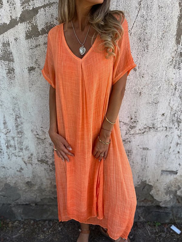 Jessica- Midikleid V-Ausschnitt Orange