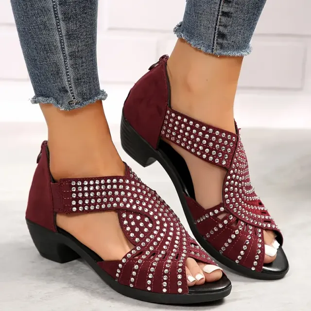 Jil – Orthopädische Damen-Sandalen mit Strass und Absatz Rot