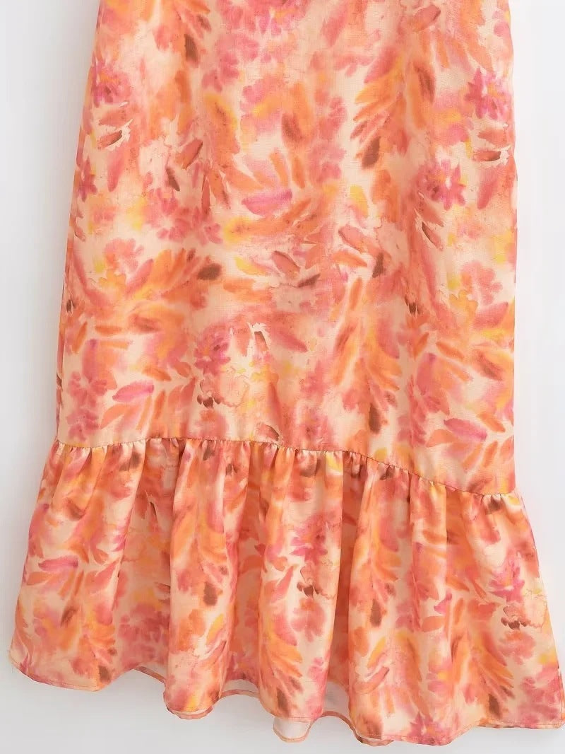 Jovita – Damen-Maxikleid mit Volants & Rüschen Orange