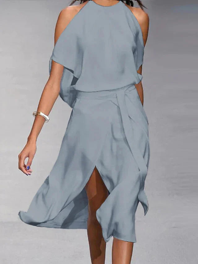 Käthe - Elegantes Kleid mit modischen Schulterausschnitten Grau