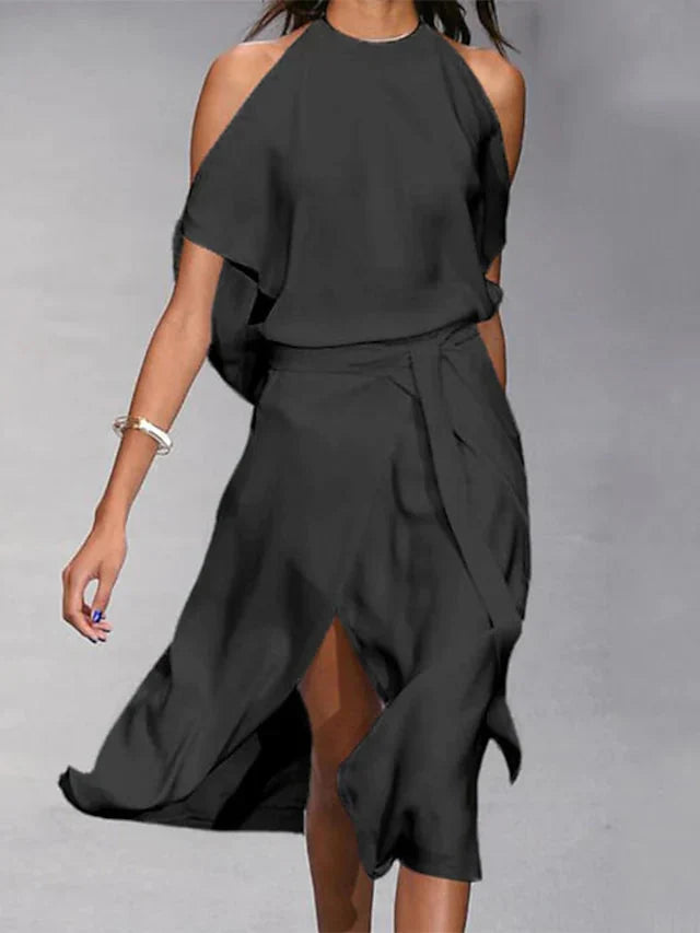 Käthe - Elegantes Kleid mit modischen Schulterausschnitten Schwarz