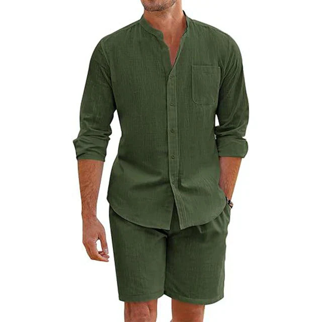 Kai - Freizeithemd und Shorts Set für Herren Dunkelgrun