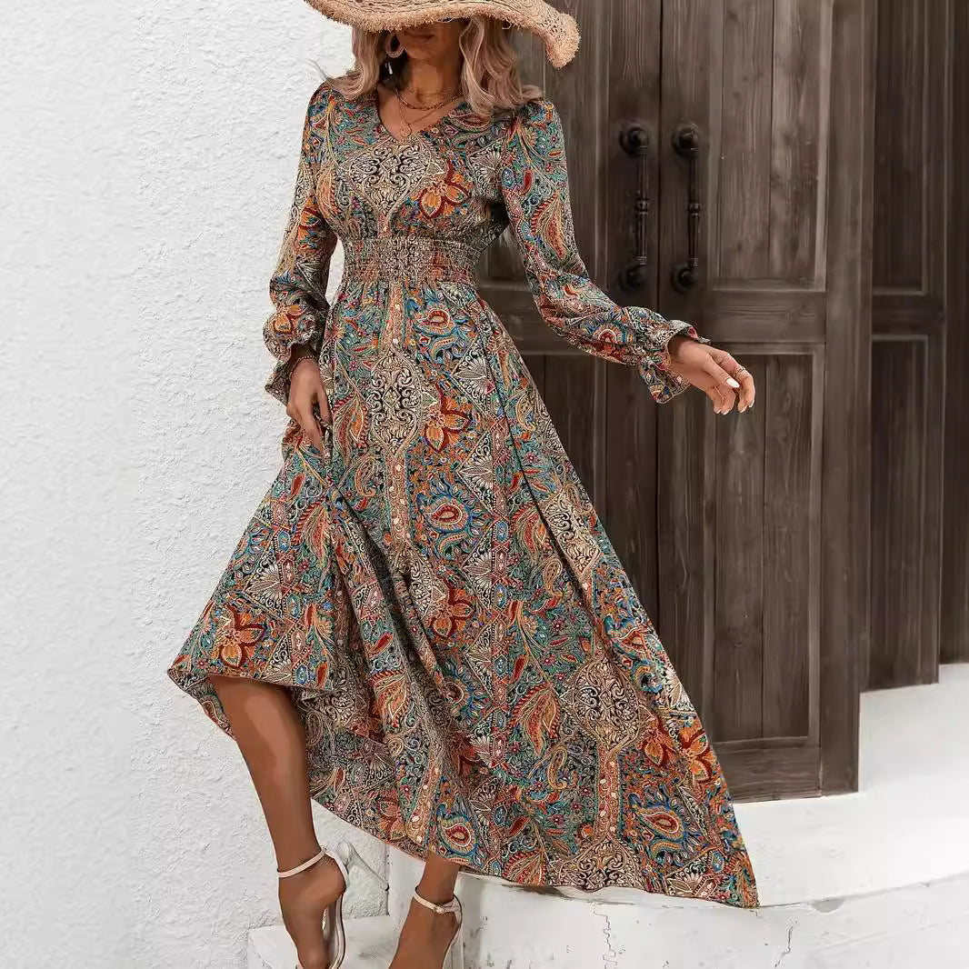 Kaia- Damen Maxi Kleid mit verspieltem Paisleymuster Bunt