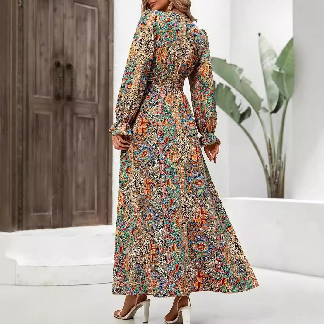 Kaia- Damen Maxi Kleid mit verspieltem Paisleymuster Bunt 2
