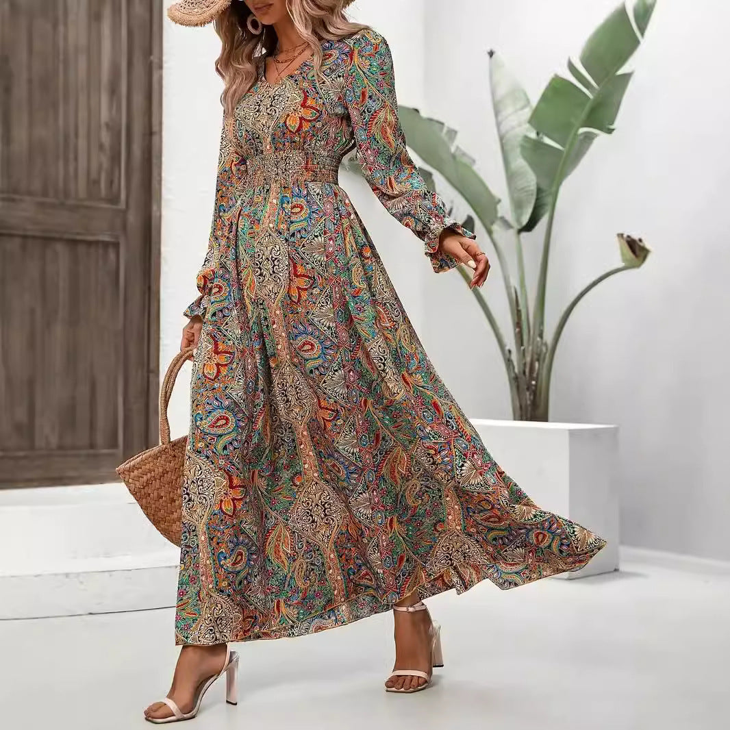 Kaia- Damen Maxi Kleid mit verspieltem Paisleymuster Bunt 3