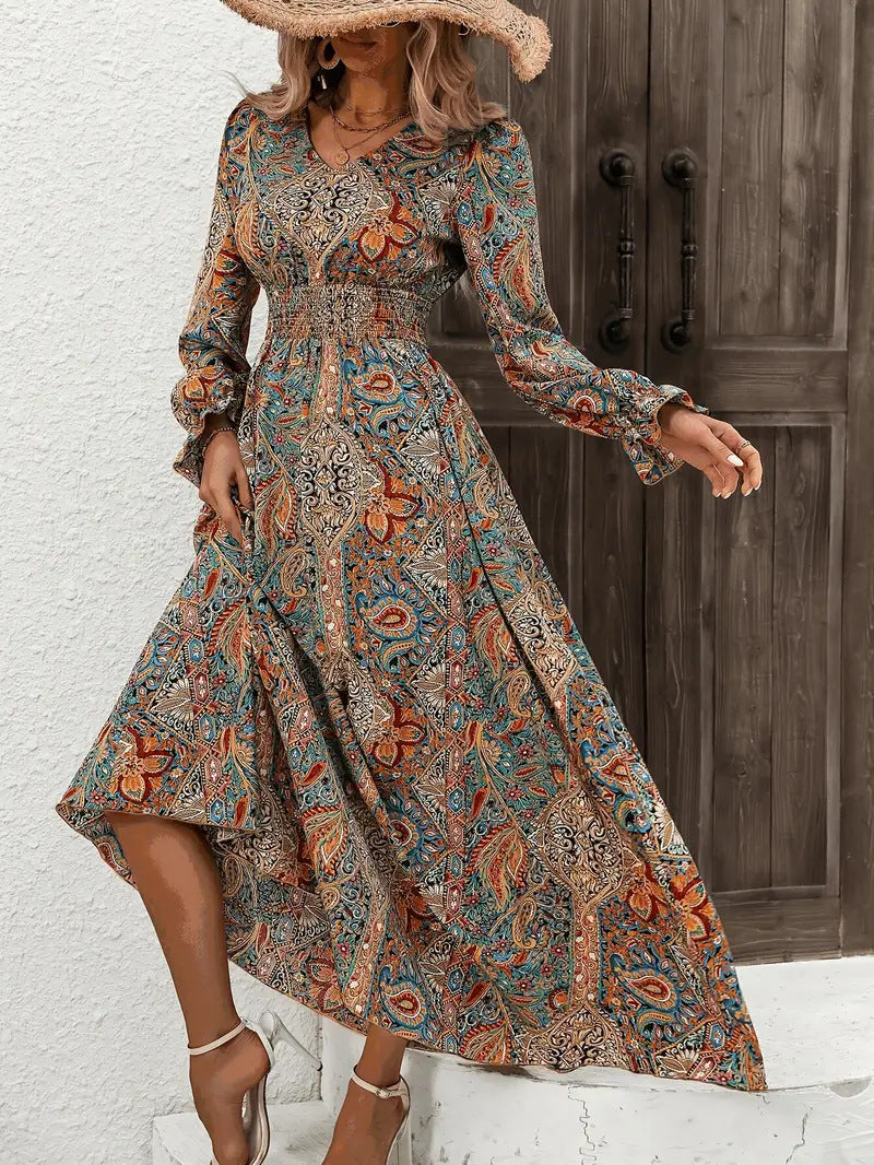 Kaia- Damen Maxi Kleid mit verspieltem Paisleymuster Bunt 4