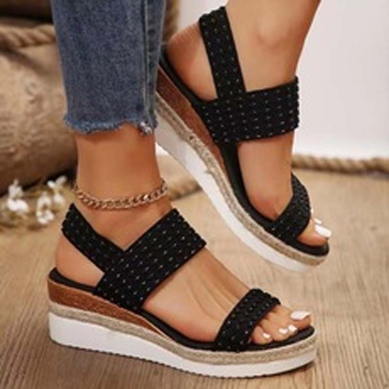 Kaja - Bequeme Damen Plateau Sandalen für Sommer Schwarz