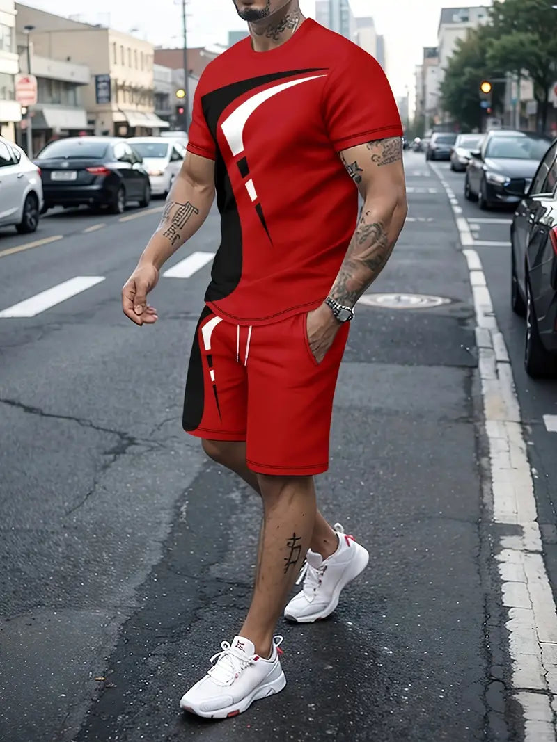 Kajetan - Kurzarmhemd und Shorts mit Kordelzug für Herren Rot