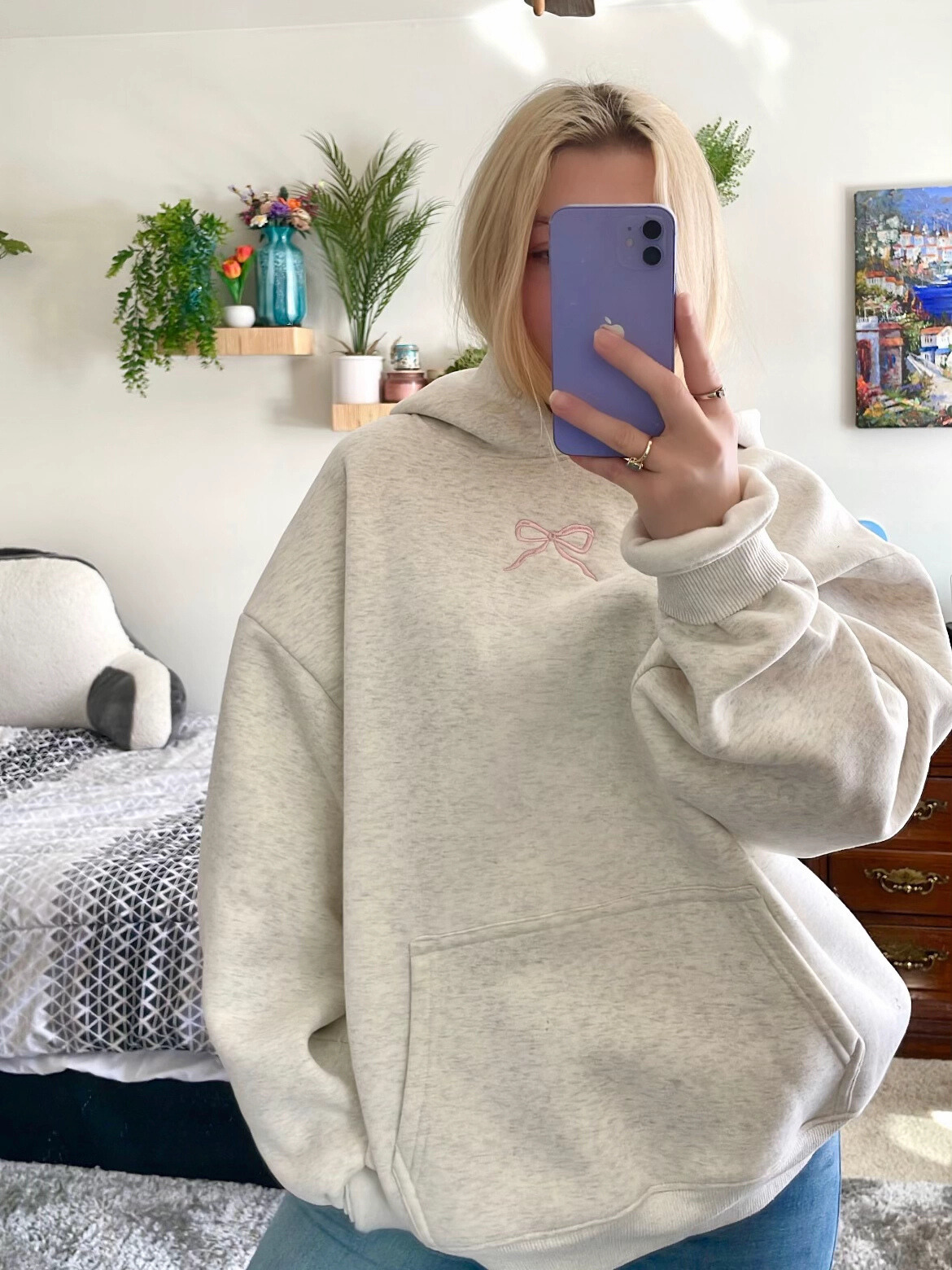Kapuzenpullover mit Schleife Weiß/Rosa (noch 2 verfügbar) 1