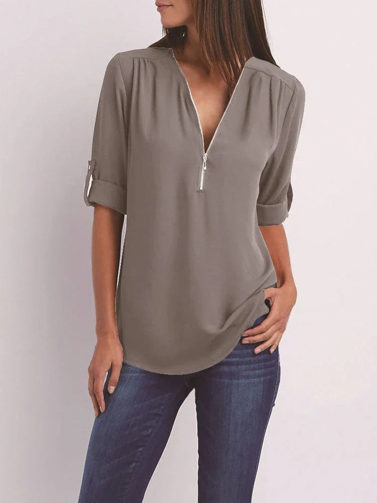 Karine- Damen-Shirt mit Reißverschluss Grau