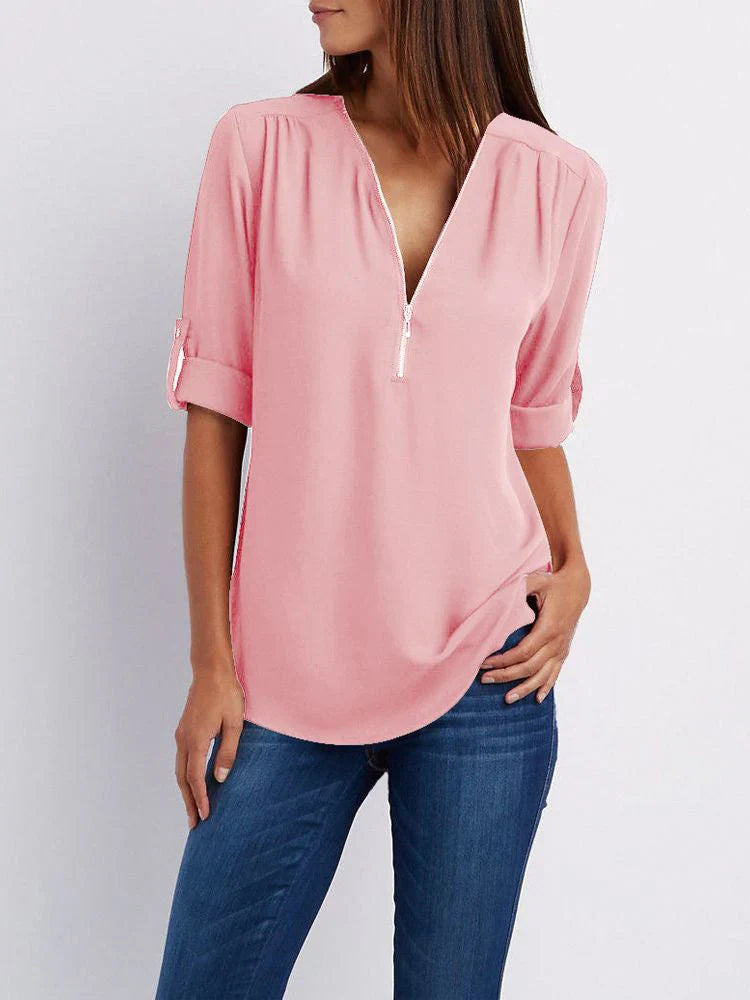 Karine- Damen-Shirt mit Reißverschluss Rosa