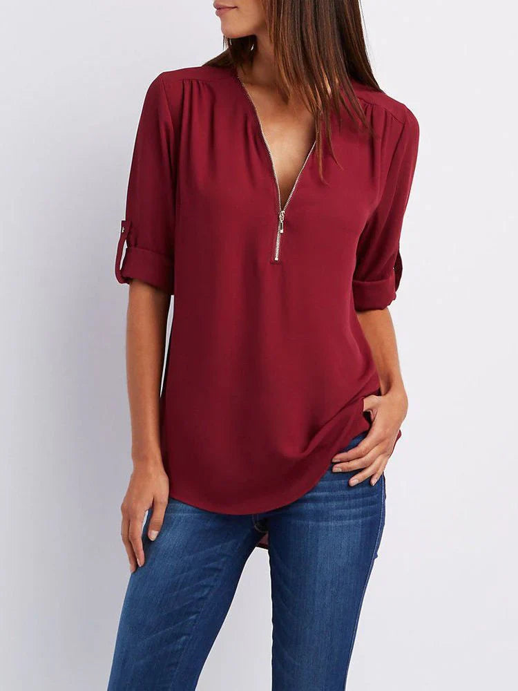 Karine- Damen-Shirt mit Reißverschluss Rot