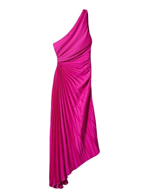 Karoline - Plissiertes One-Shoulder Maxikleid Fuchsie