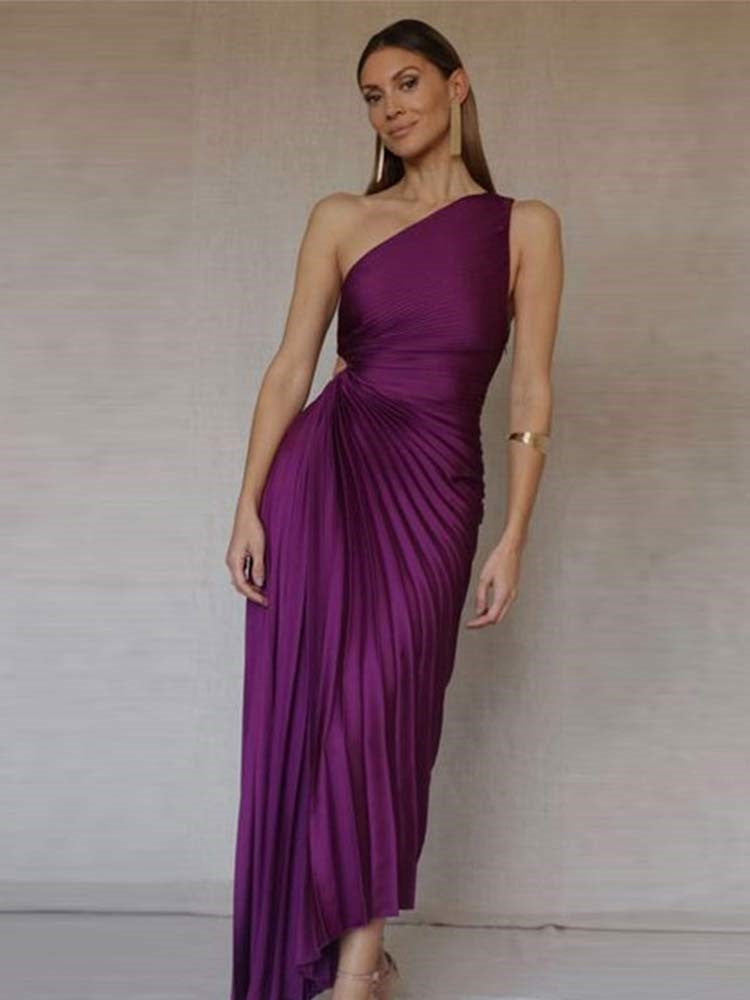 Karoline - Plissiertes One-Shoulder Maxikleid Lila