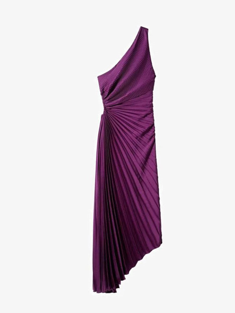 Karoline - Plissiertes One-Shoulder Maxikleid Lila 2