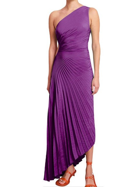 Karoline - Plissiertes One-Shoulder Maxikleid Lila 3