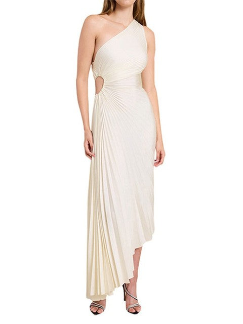 Karoline - Plissiertes One-Shoulder Maxikleid WeiB 2