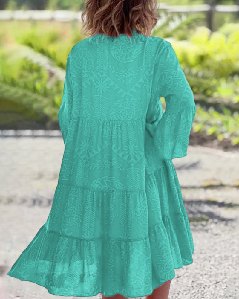 Kathrin - Kleid mit 3/4-Ärmeln und geometrischem Boho-Print Grun 1