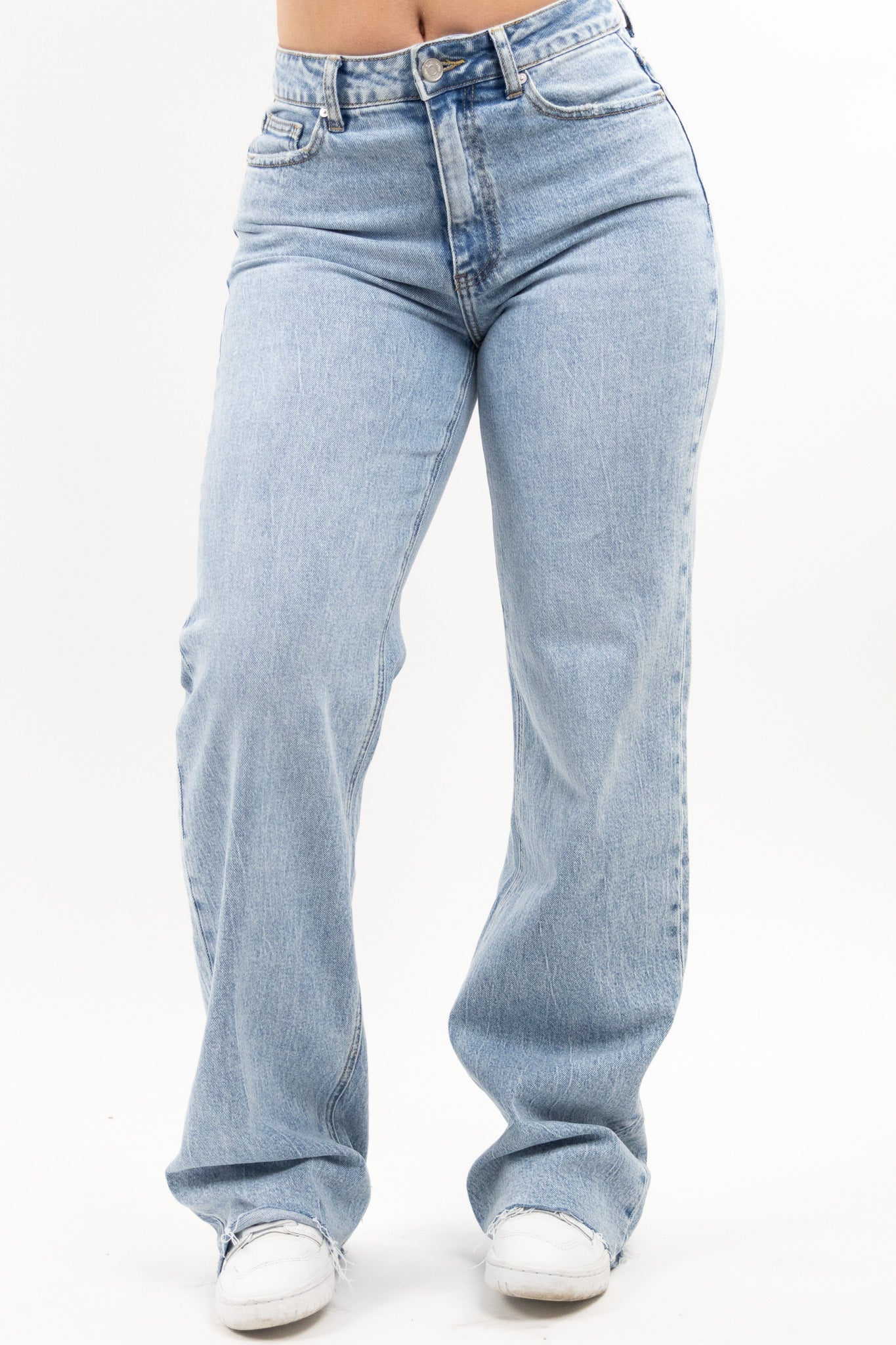 Katrin - Damen Stretch Jeans mit weitem Bein Hellblau