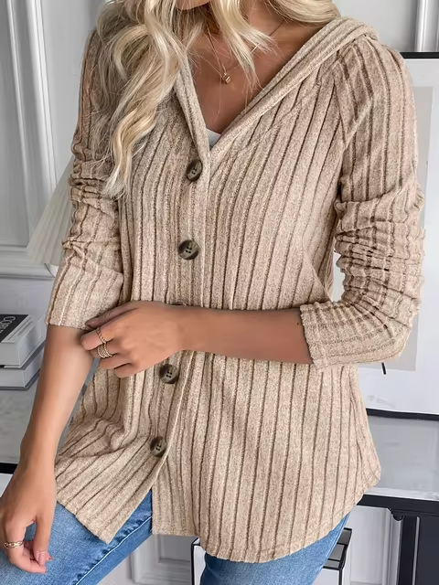 Julia - Rippenstrick-Hoodie mit Knopfleiste